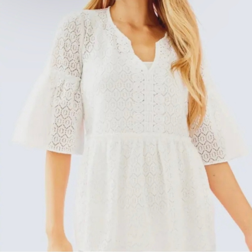 5/$25- Lilly Pulitzer white eyelet lace blouse